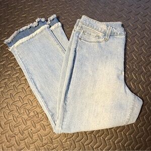 Susan Graver Light Blue Cropped Jeans with Two Layer Frayed Hem